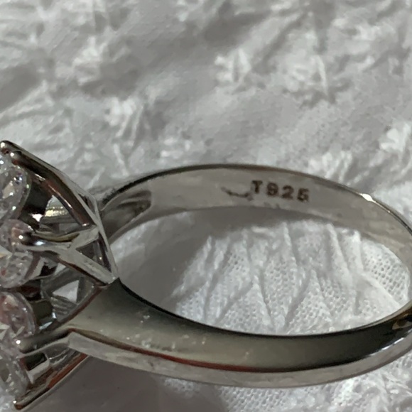 Brilliant Lab Created Sapphire & White Topaz Halo Dinner Ring Sterling Size 8 - Picture 8 of 11